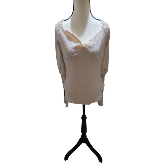 Promesa Bodysuit Textured Stretch Knit Snap Closure Neutral Long Sleeve Size S - Picture 1 of 5